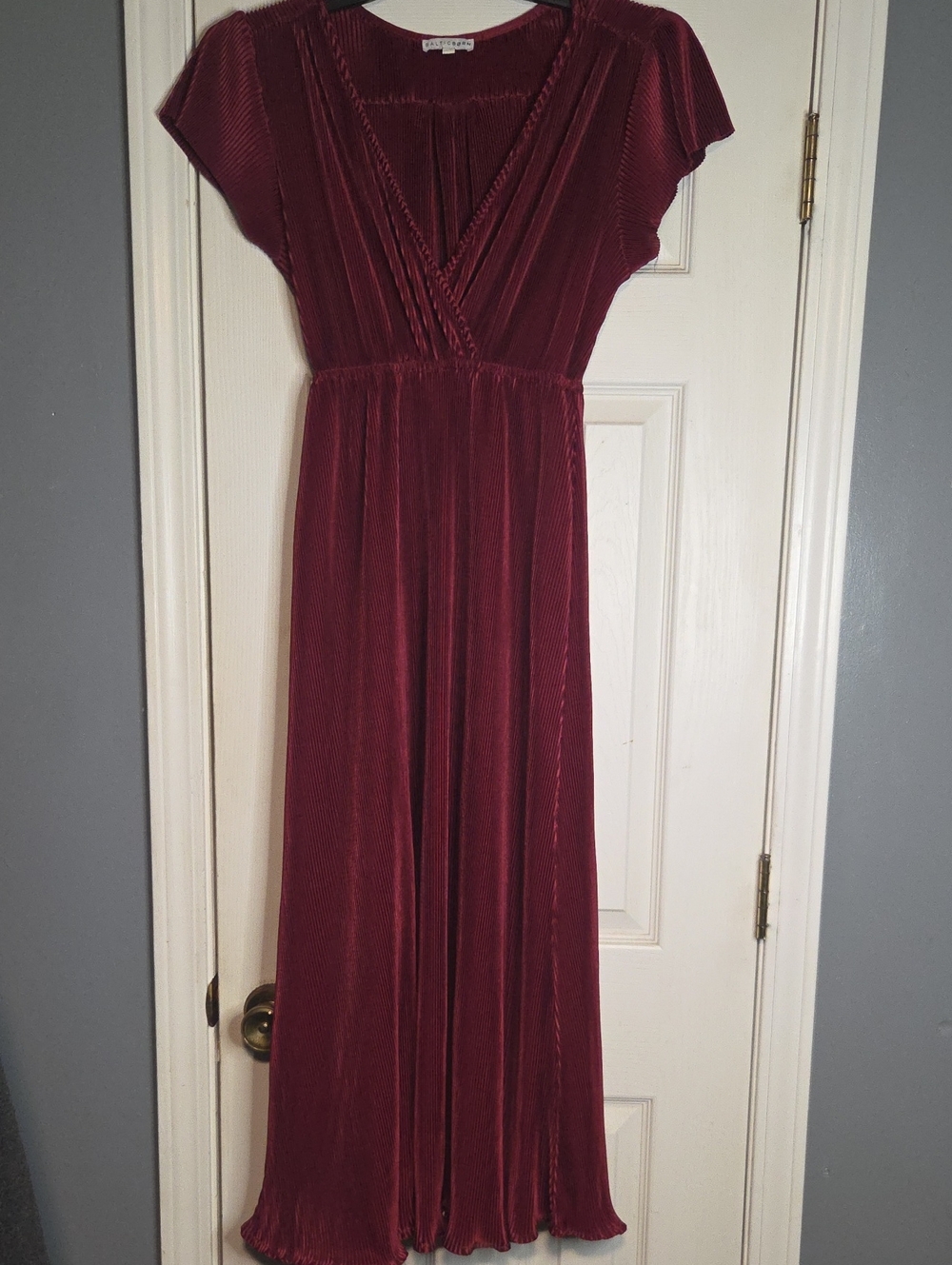 Baltic Born Wine Pleated V-Neck Maxi Dress